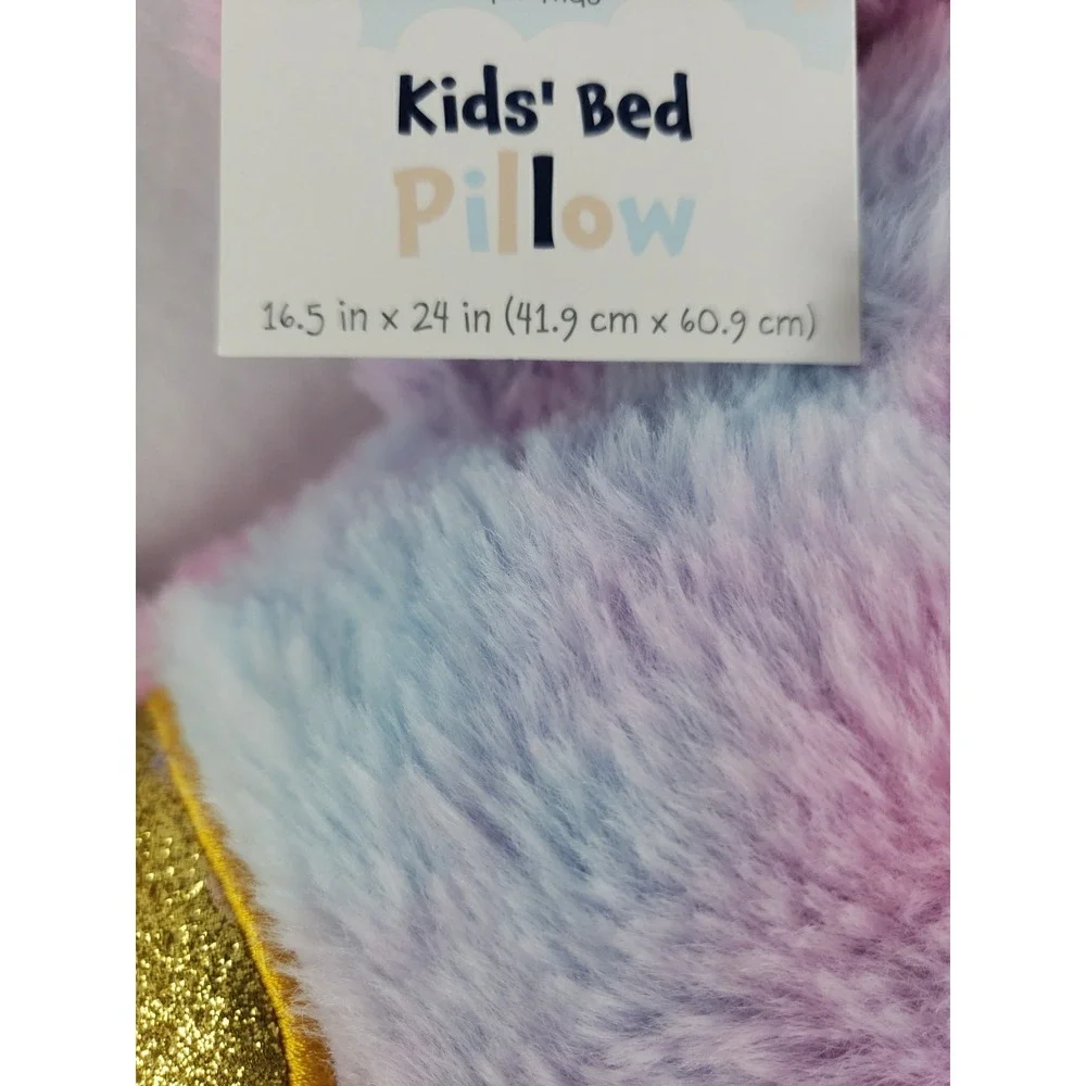 Unicorn Kids Bed Pillow Pink Blue Purple Tie Dye Fuzzy Plush Gold Horn NWT